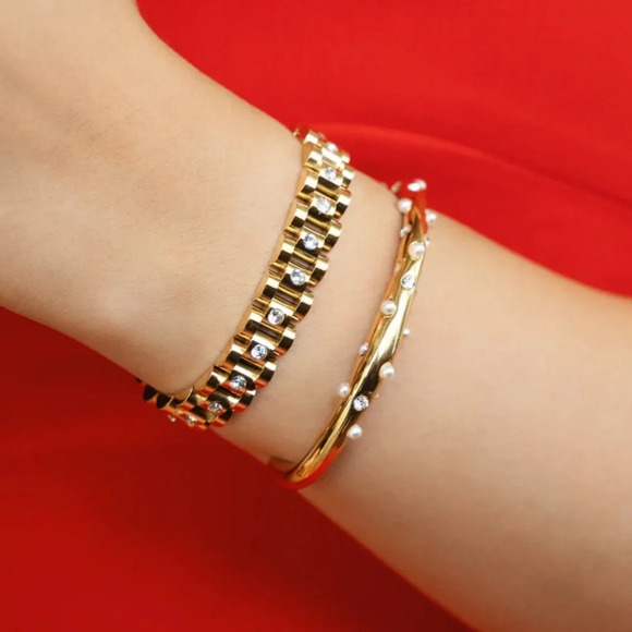 Aesthetic Slake Link Crystal 18K Gold Stainless Steel Waterproof  Bracelet - Picture 12 of 12